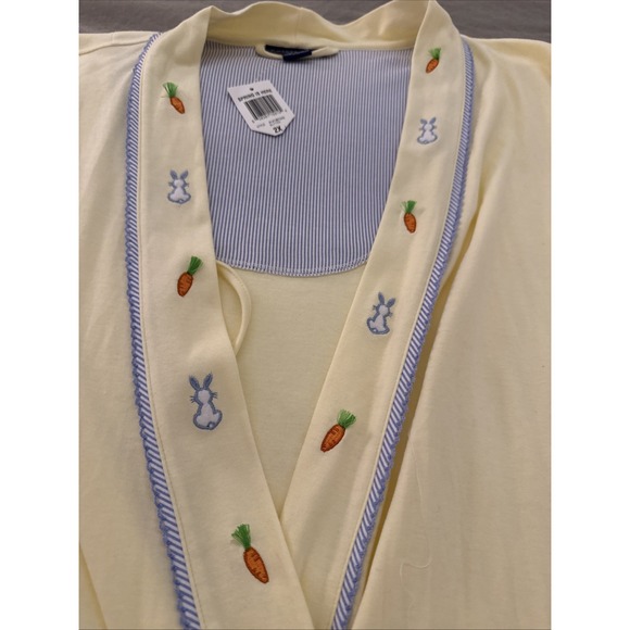 Charter Club Intimates L Robe Easter Spring Yellow Carrot Bunny Embroidered Wrap - Picture 2 of 10